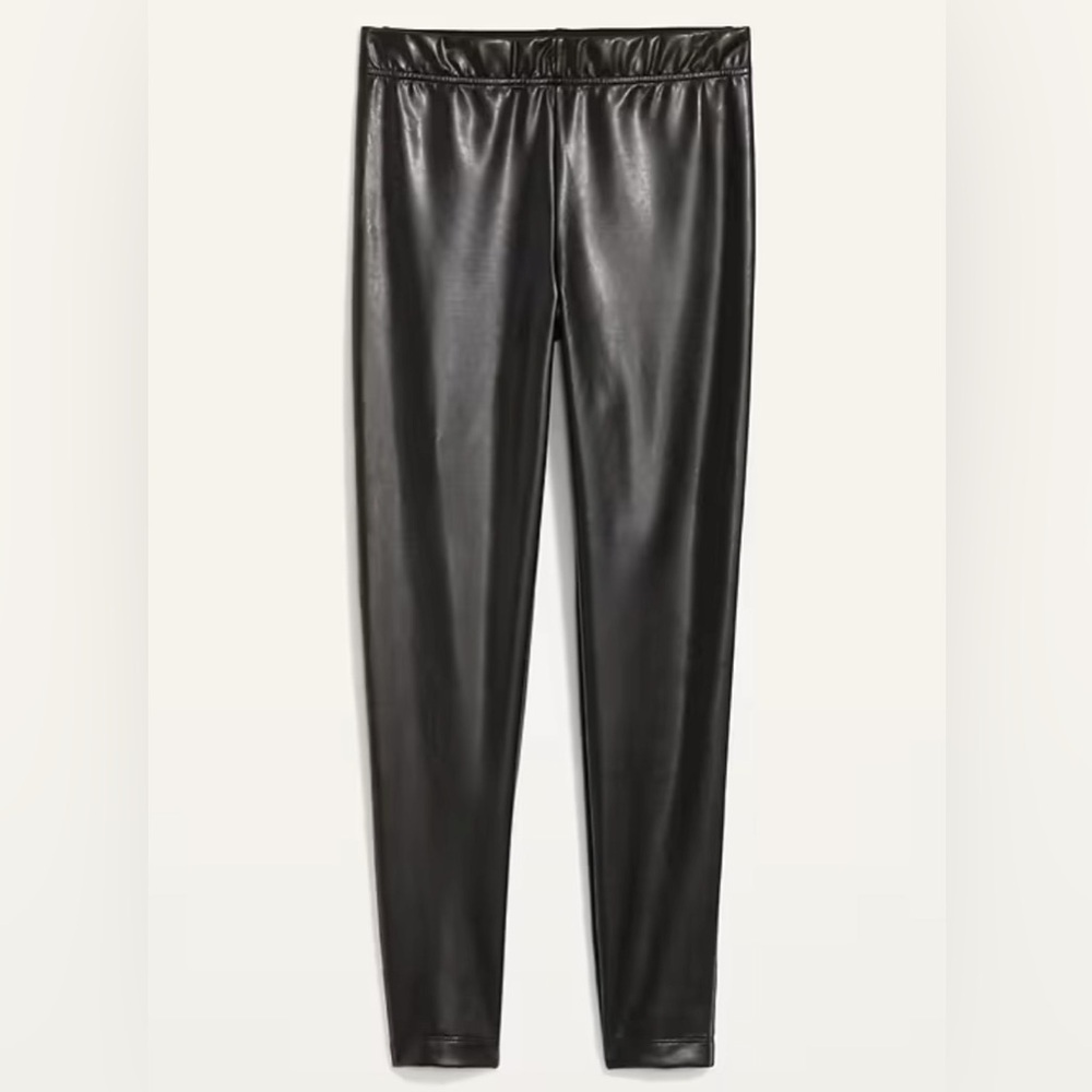 Black High-Waisted Faux-Leather Front-Panel Leggings